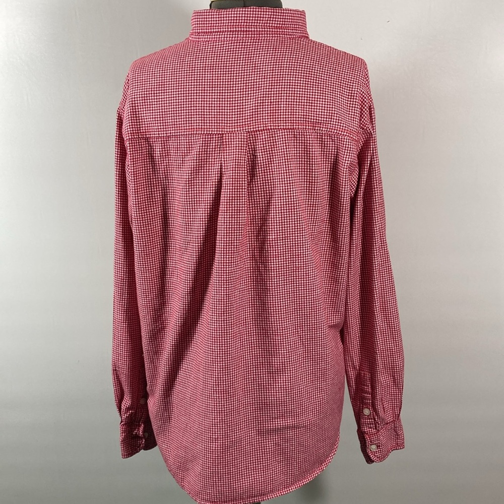 DCC Top Women Size Large Red & White Checks Button Down Collar Long Sleeves - Picture 5 of 10
